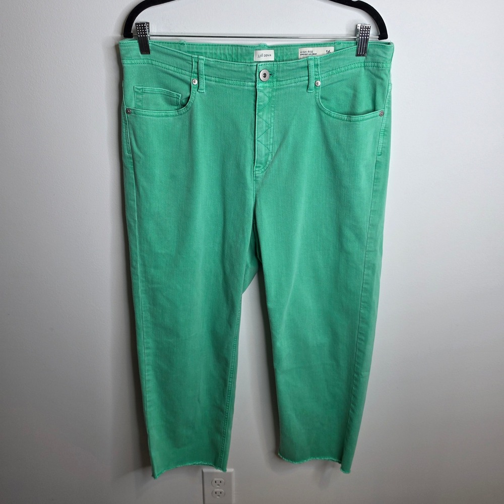 J. Jill Crop Jeans Women 16 High Rise Straight Leg Green Denim